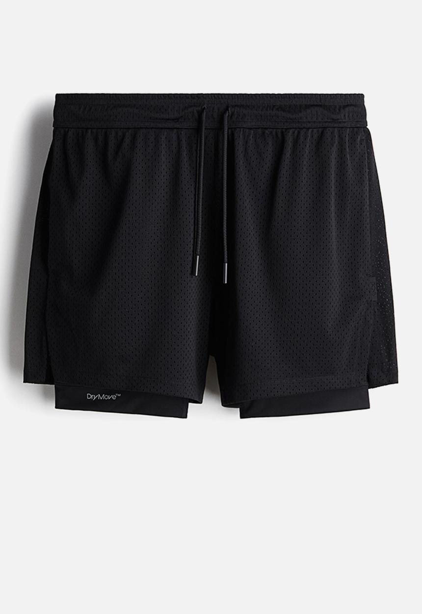 H&M - Mid-length 2-in-1 sports shorts with drymove™ - black
