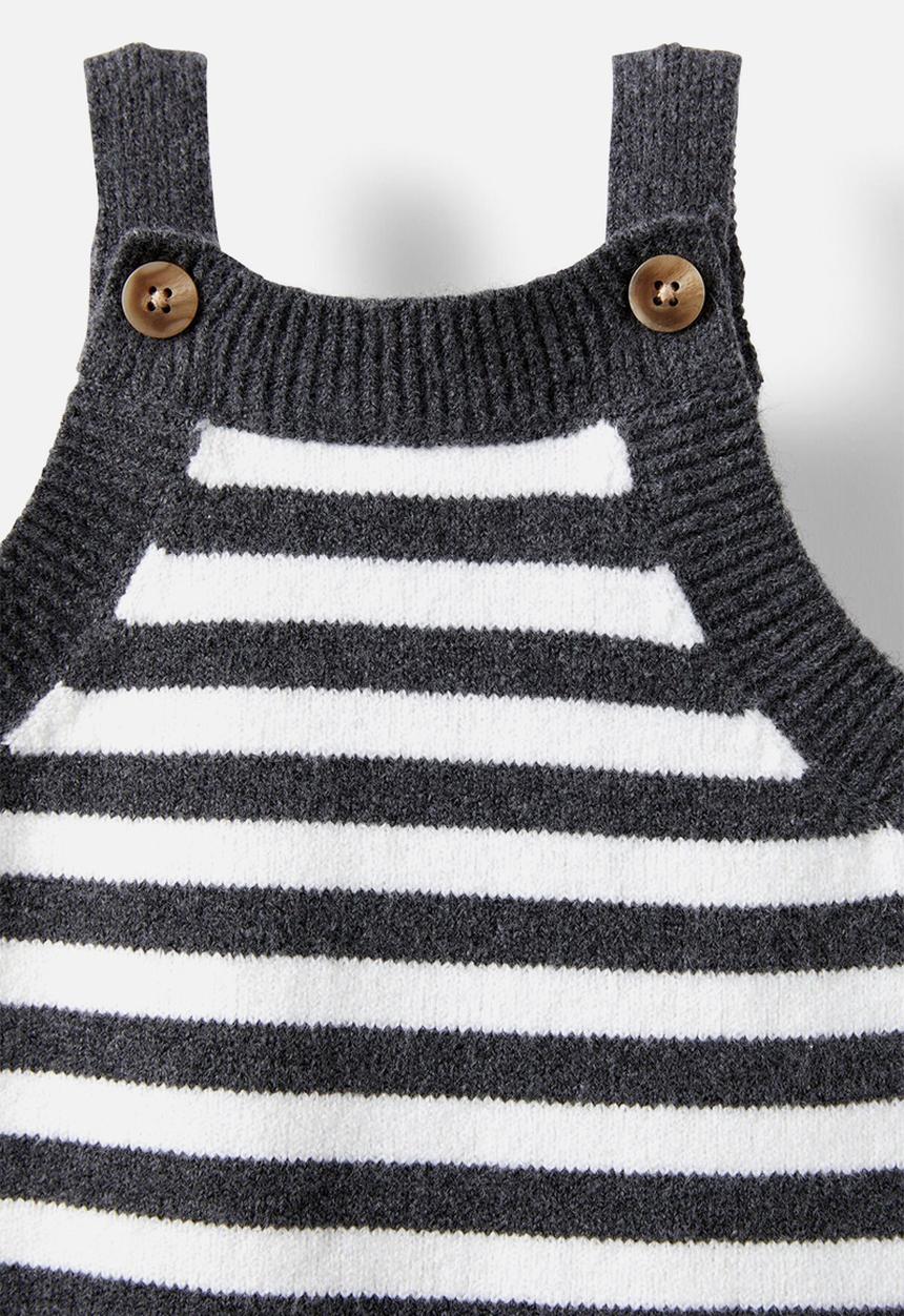 Cotton On - Organic knit bubbysuit - charcoal marle-milk/stripe