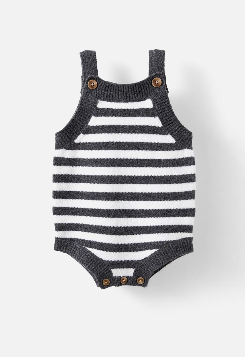 Cotton On - Organic knit bubbysuit - charcoal marle-milk/stripe