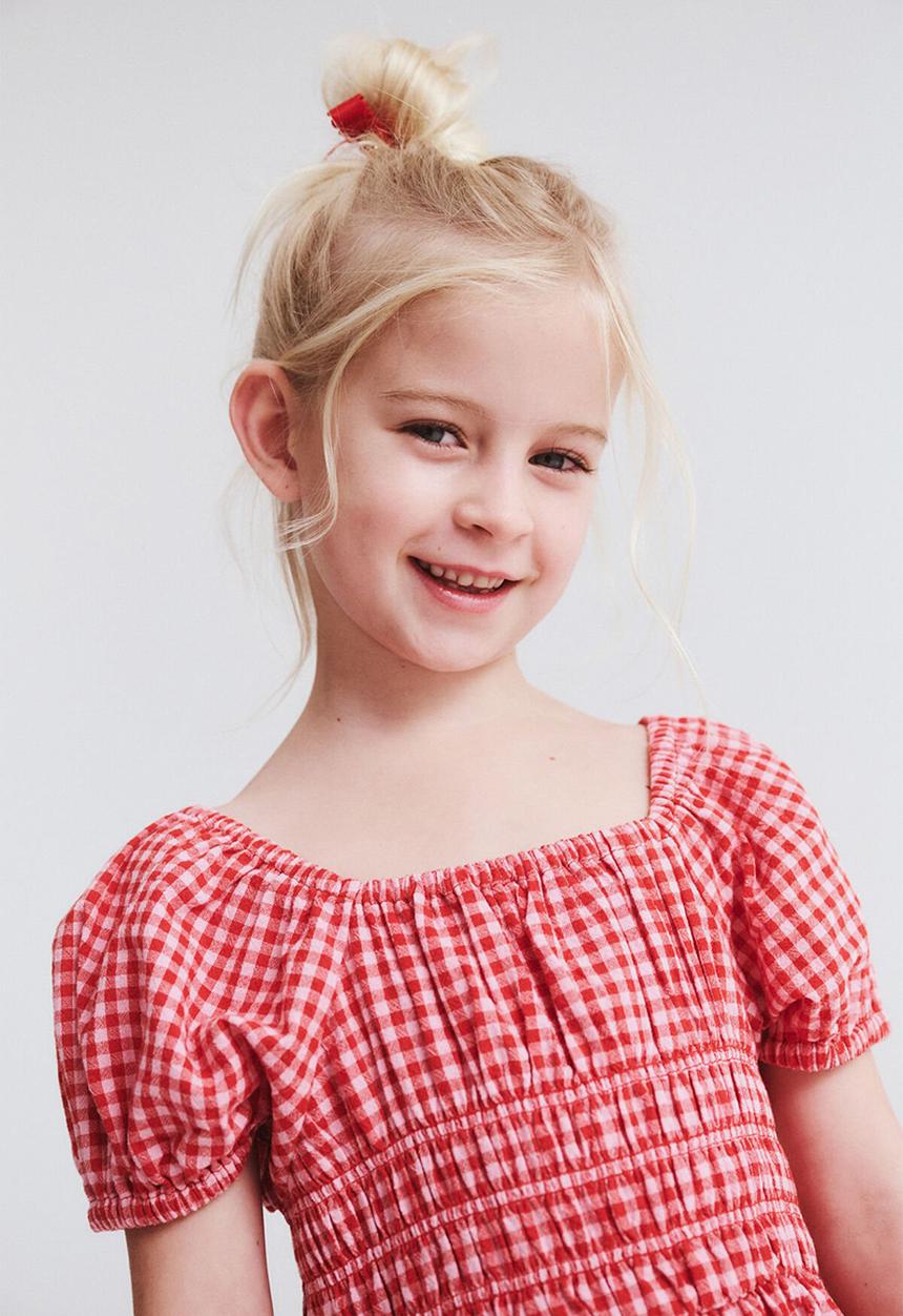 Cotton On - Emerson puff sleeve dress - varsity red & fairy pink gingham