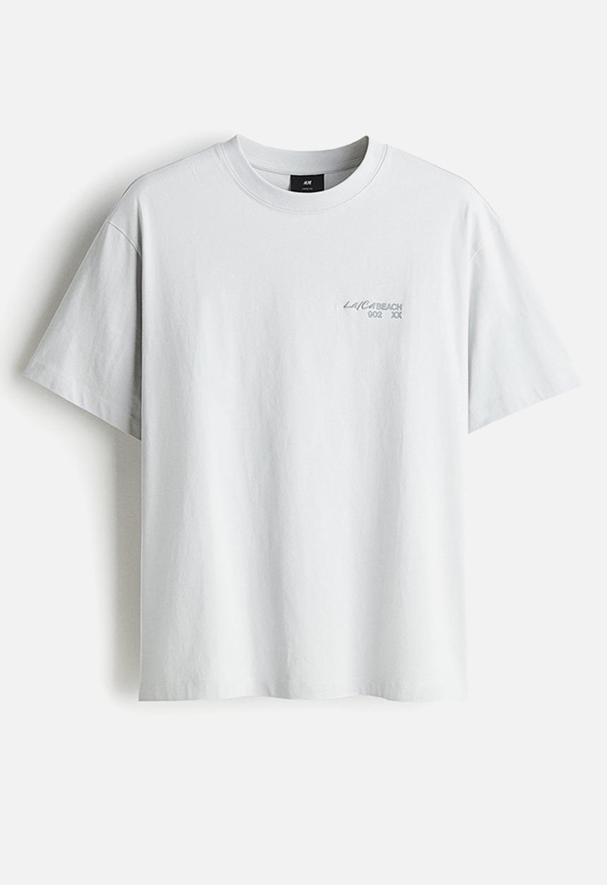 H&M - Loose fit printed t-shirt - light grey beach