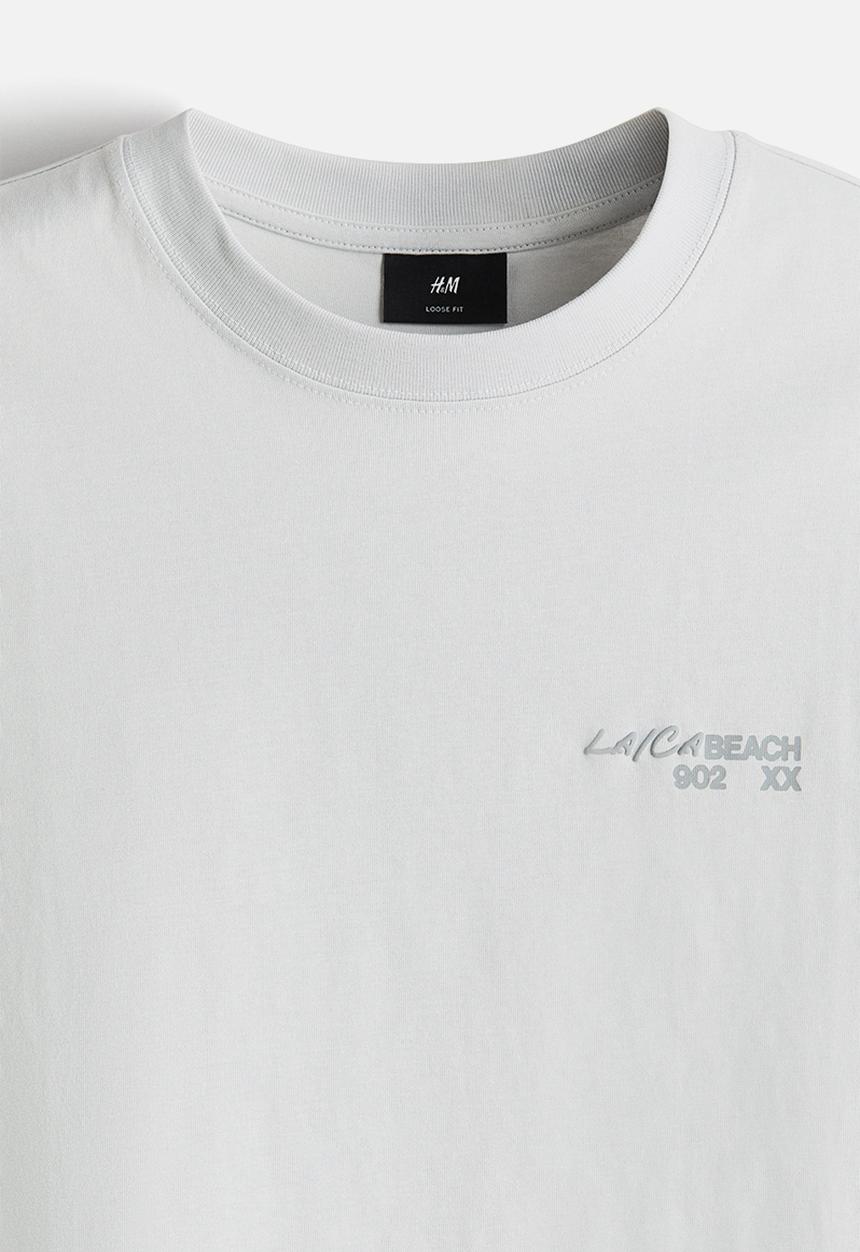 H&M - Loose fit printed t-shirt - light grey beach