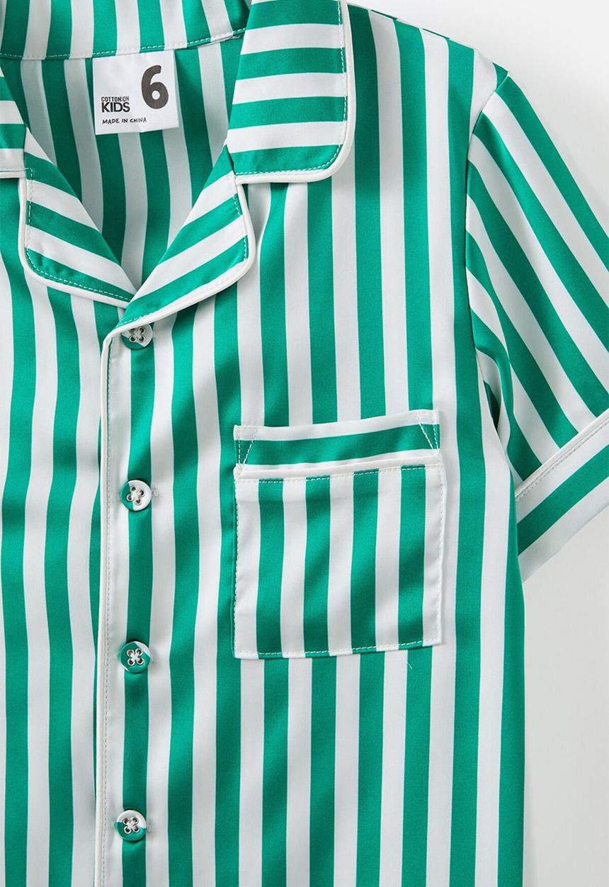 Cotton On - Casey short sleeve pyjama set - poppy stripe/deep mint