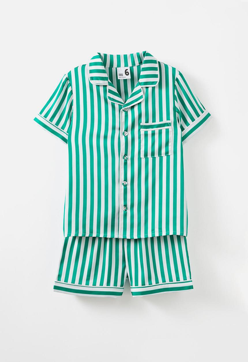 Cotton On - Casey short sleeve pyjama set - poppy stripe/deep mint