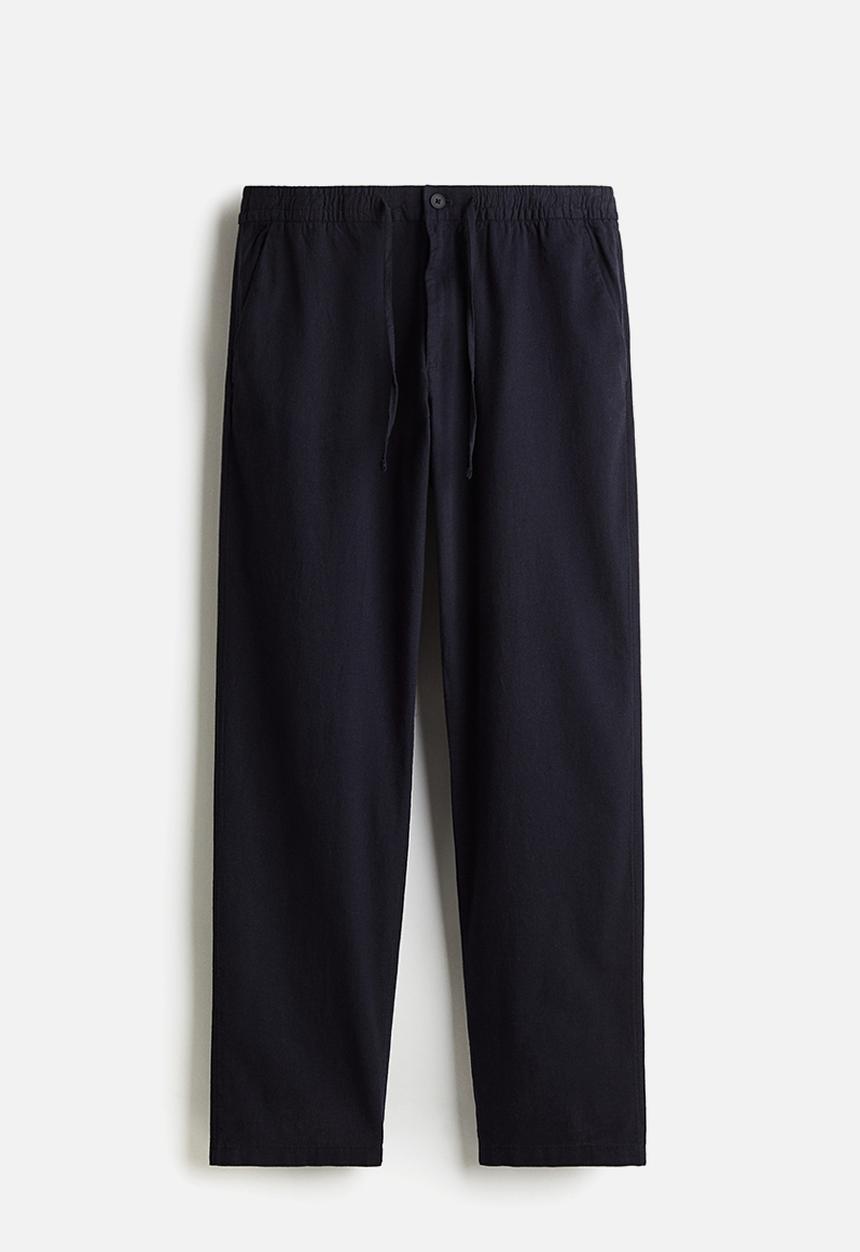H&M - Regular fit linen-blend trousers - navy blue