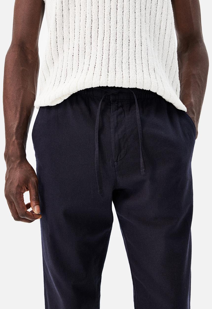 H&M - Regular fit linen-blend trousers - navy blue