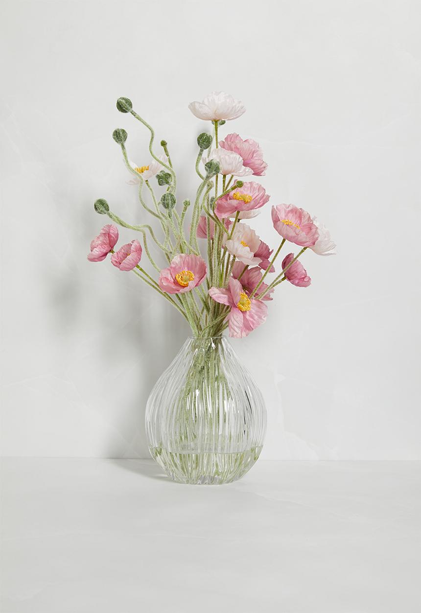 Silk By Design - Poppies in bud vase - pink & cream