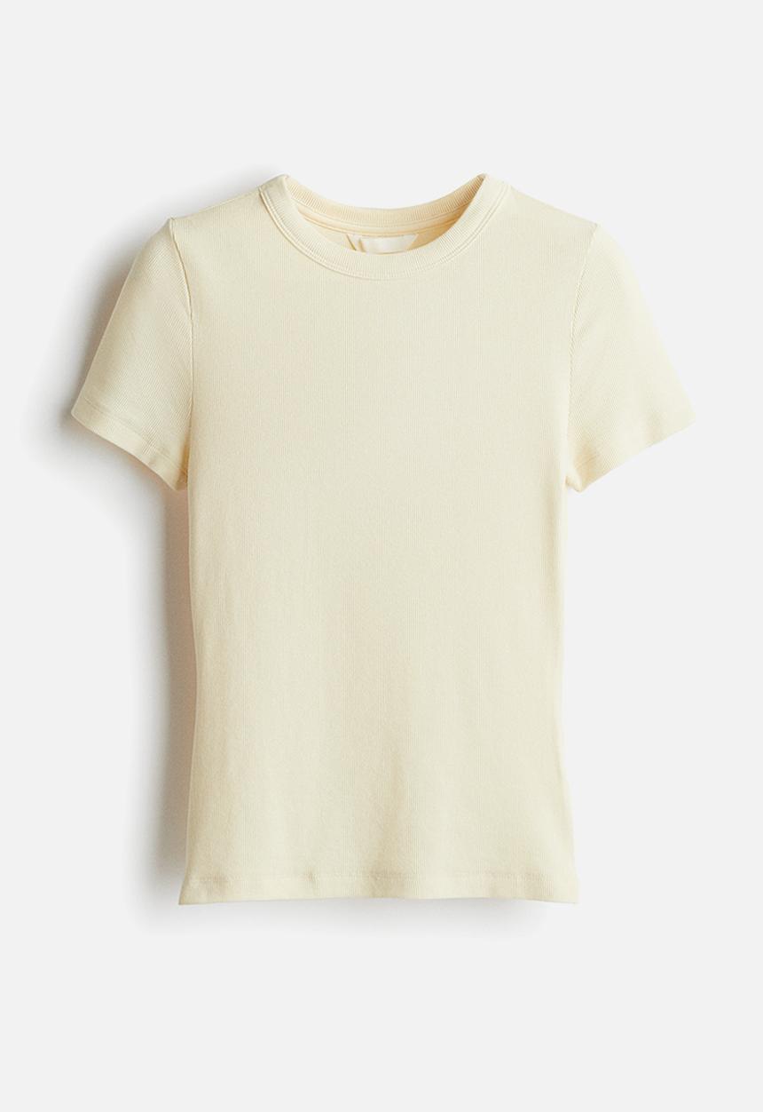 H&M - Ribbed modal-blend t-shirt - pale yellow