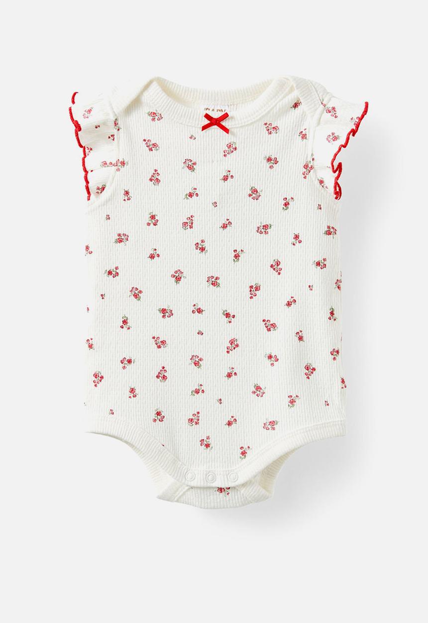 Cotton On - Organic pointelle flutter bubbysuit - milk/isabelle floral