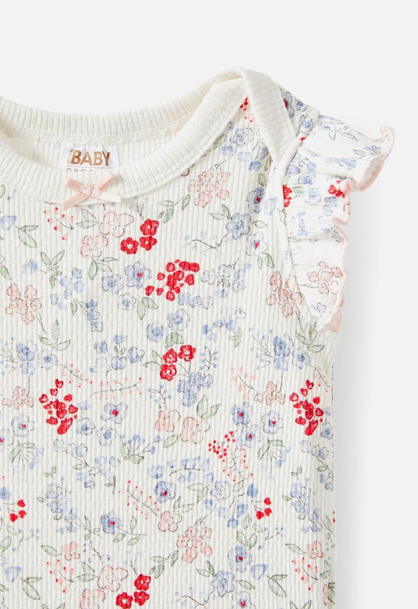 Cotton On - Organic pointelle flutter bubbysuit - milk/watercolour floral