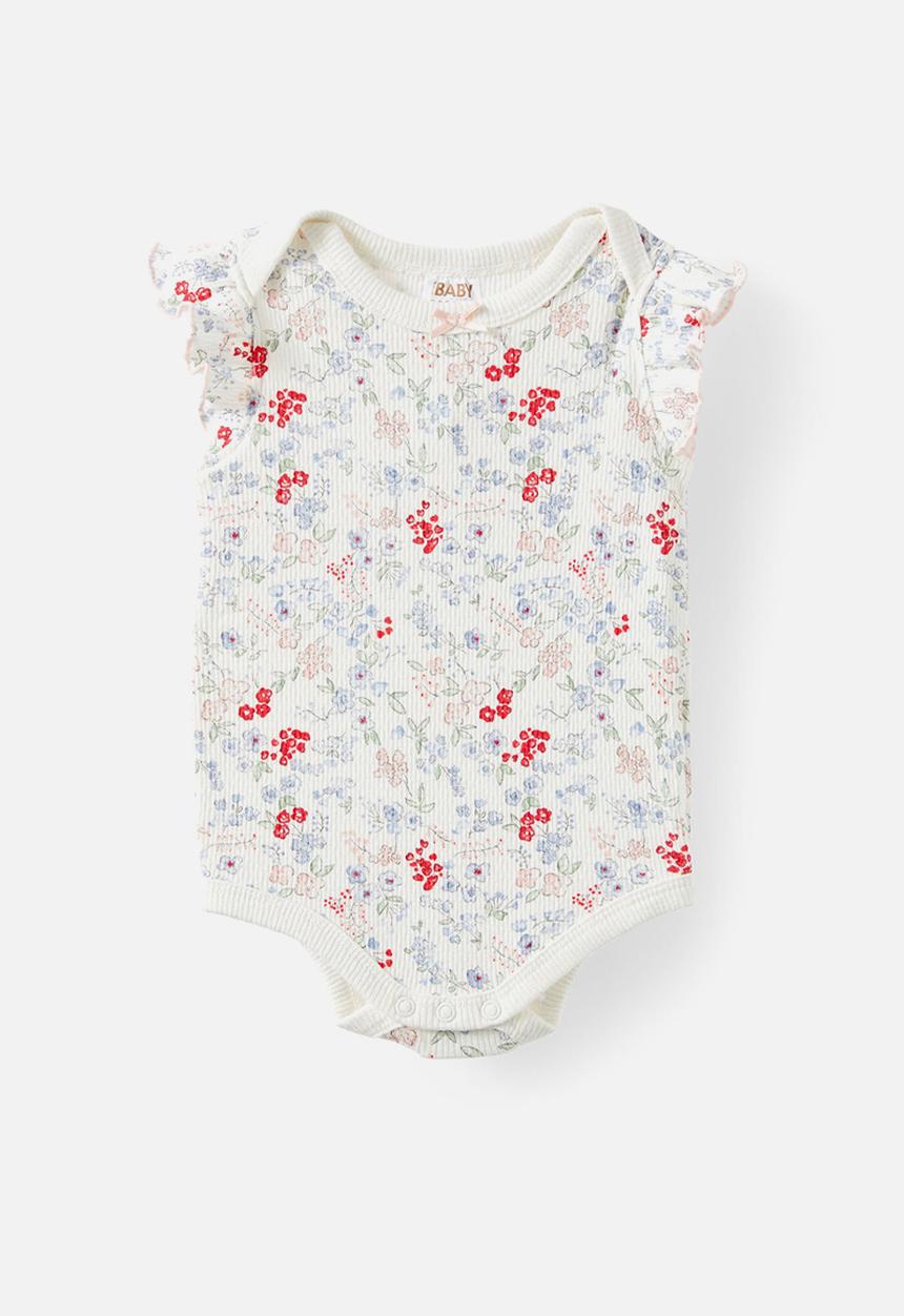 Cotton On - Organic pointelle flutter bubbysuit - milk/watercolour floral
