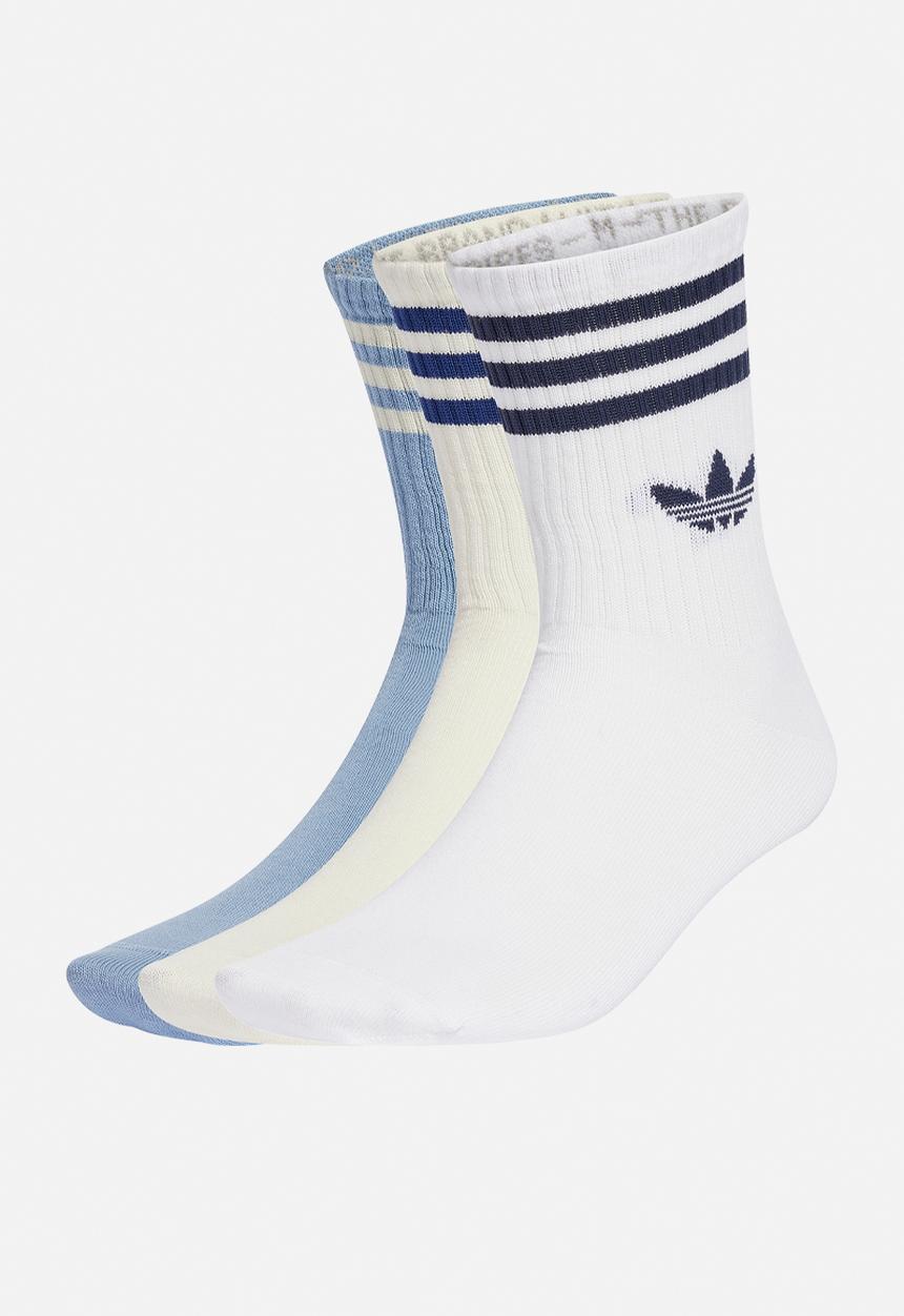 adidas Originals - 3-Stripes Crew Socks 3 Pairs - Wht/Blue/Cream Multi