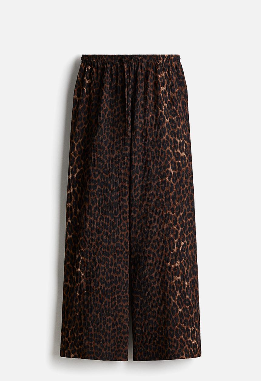 H&M - Wide pull-on trousers - dark brown leopard print 