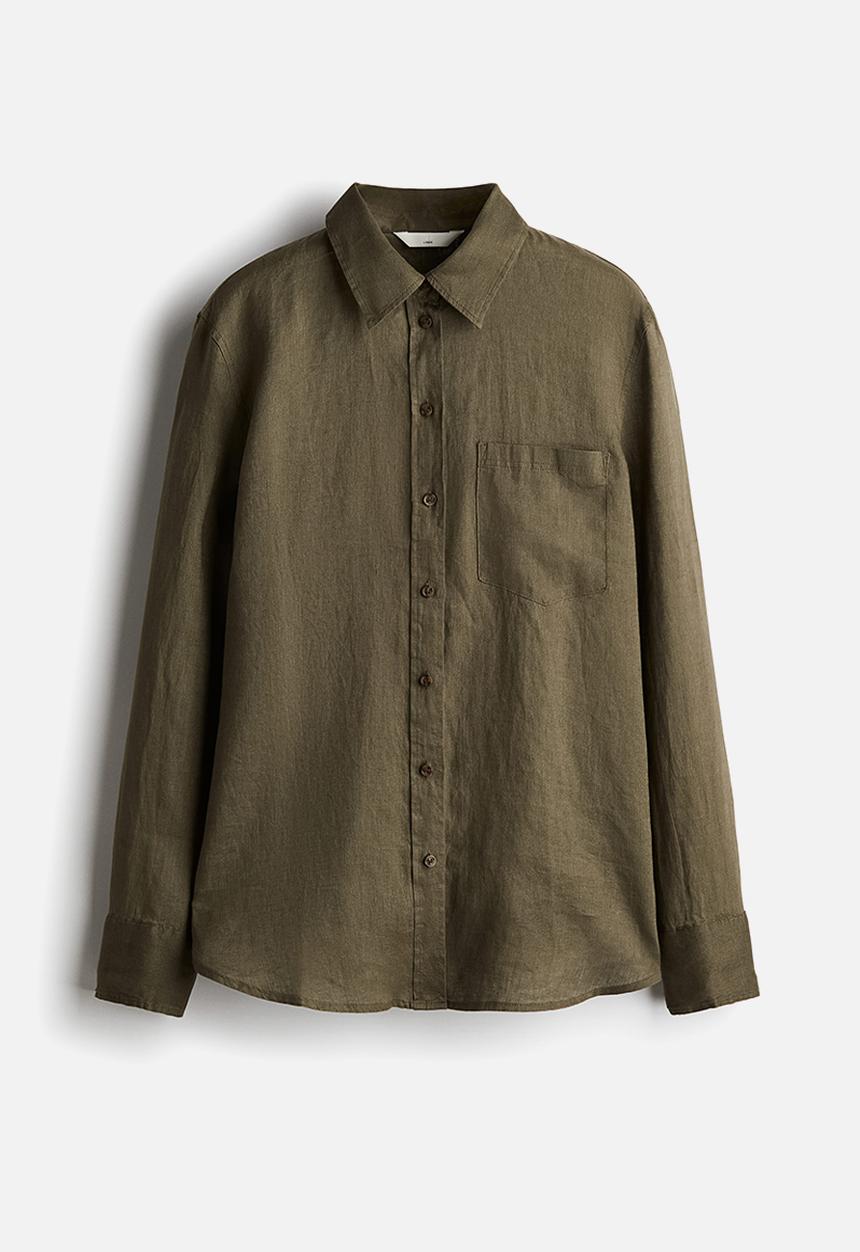 H&M - Linen shirt - dark khaki green