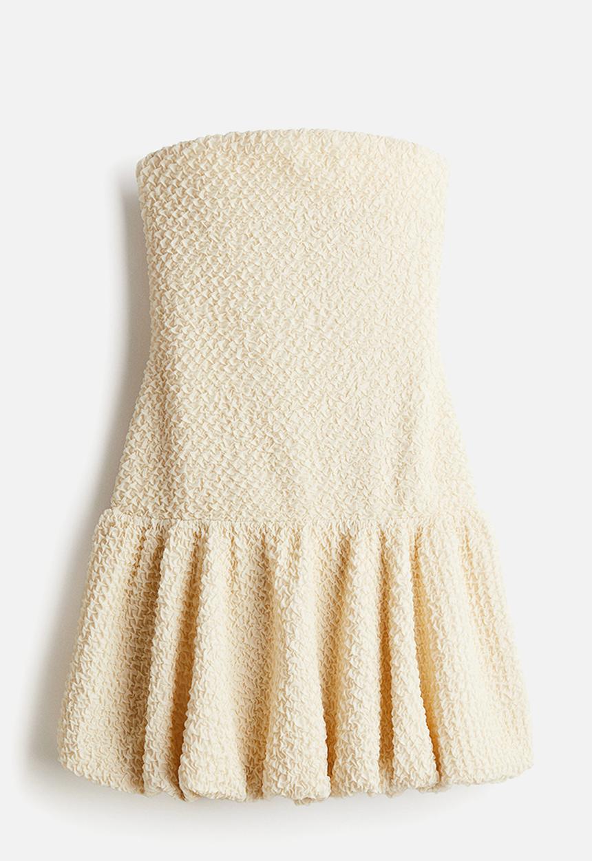 H&M - Bubble-hem bandeau dress - cream 