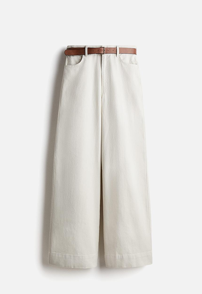 H&M - Belted twill trousers - light beige