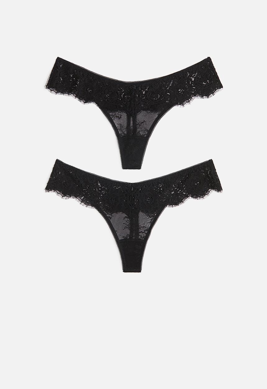 H&M - 2 pack lace thong briefs - black