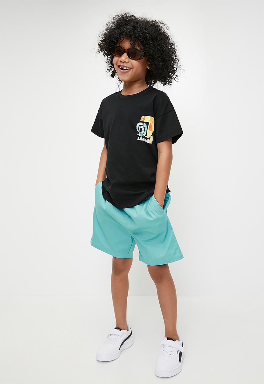 Pop Candy - Graphic print tee & shorts set - black/animals/aqua