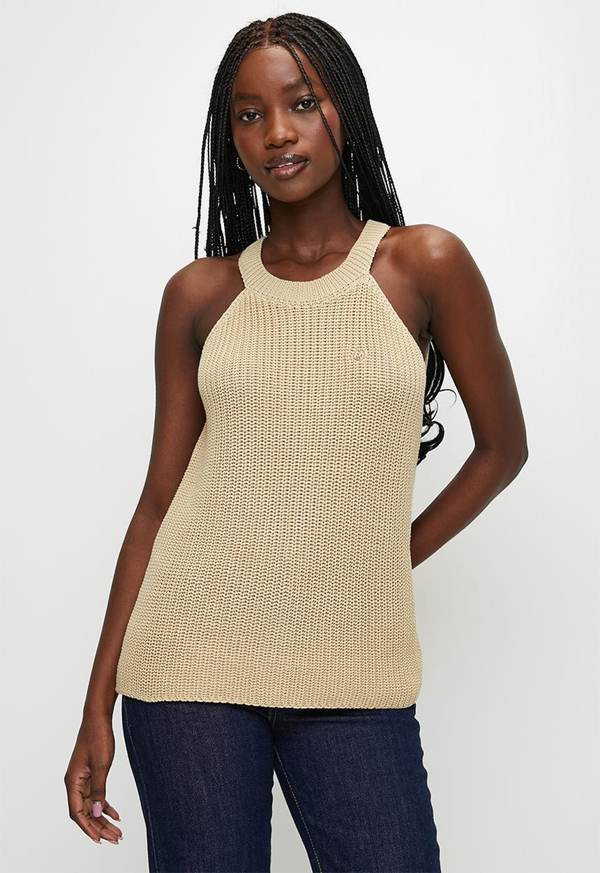 POLO - Wmn Harlow s/l Knitted Halter Top - Stone
