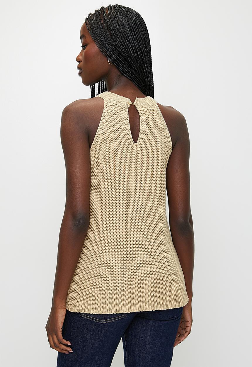 POLO - Wmn Harlow s/l Knitted Halter Top - Stone