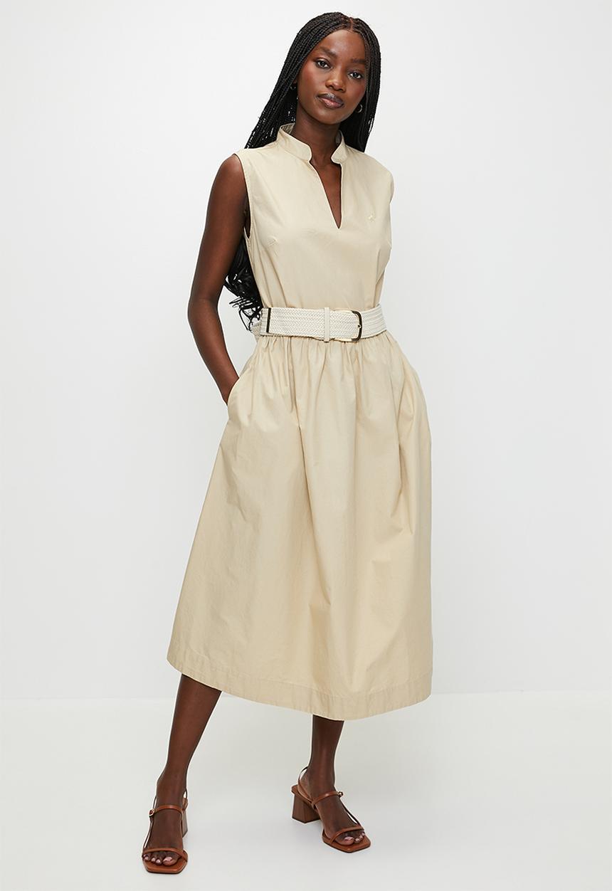 POLO - Wmn Rae s/l Belted Dress - Stone