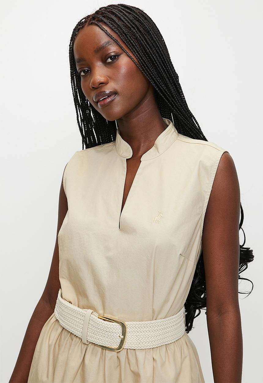 POLO - Wmn Rae s/l Belted Dress - Stone
