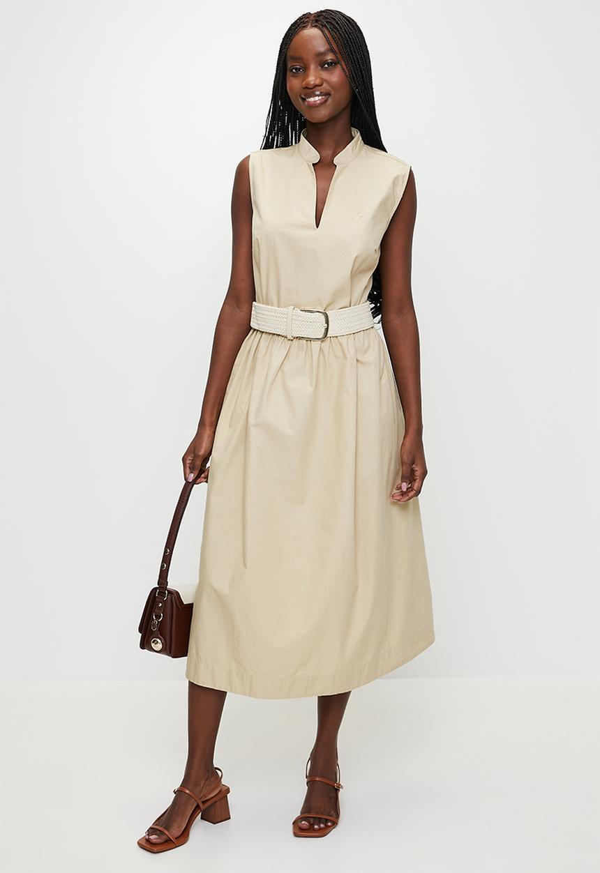 POLO - Wmn Rae s/l Belted Dress - Stone