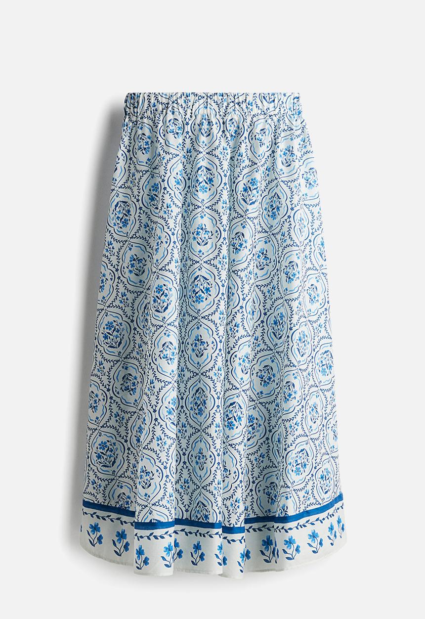 H&M - Cotton skirt - white/blue patterned