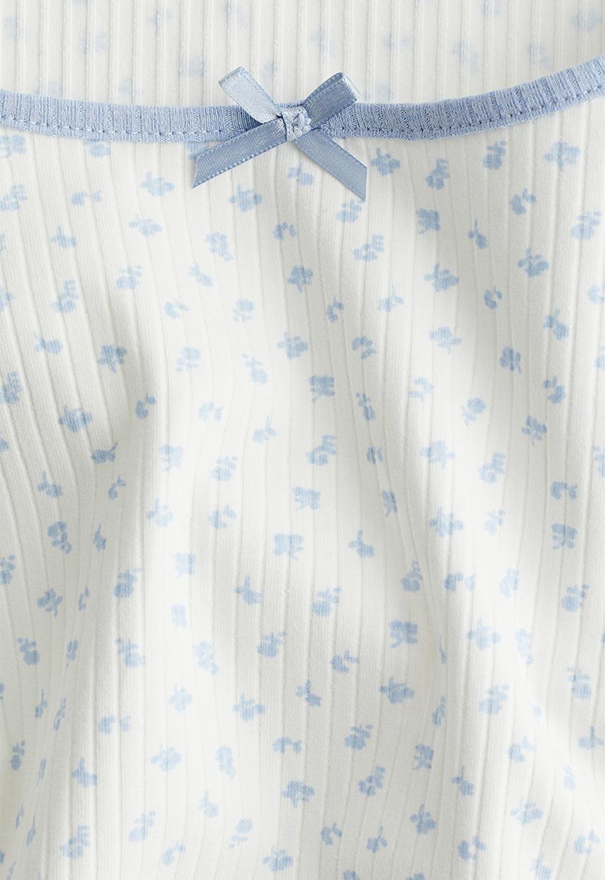 H&M - Overlock-detail flared-skirt dress - white floral 