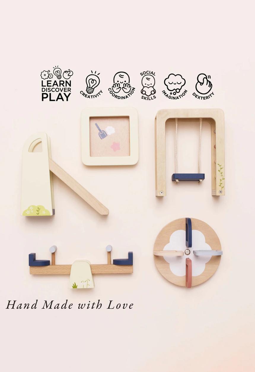 Le Toy Van - 5 Pc Dolls House outdoor play Furniture - sage /beige.