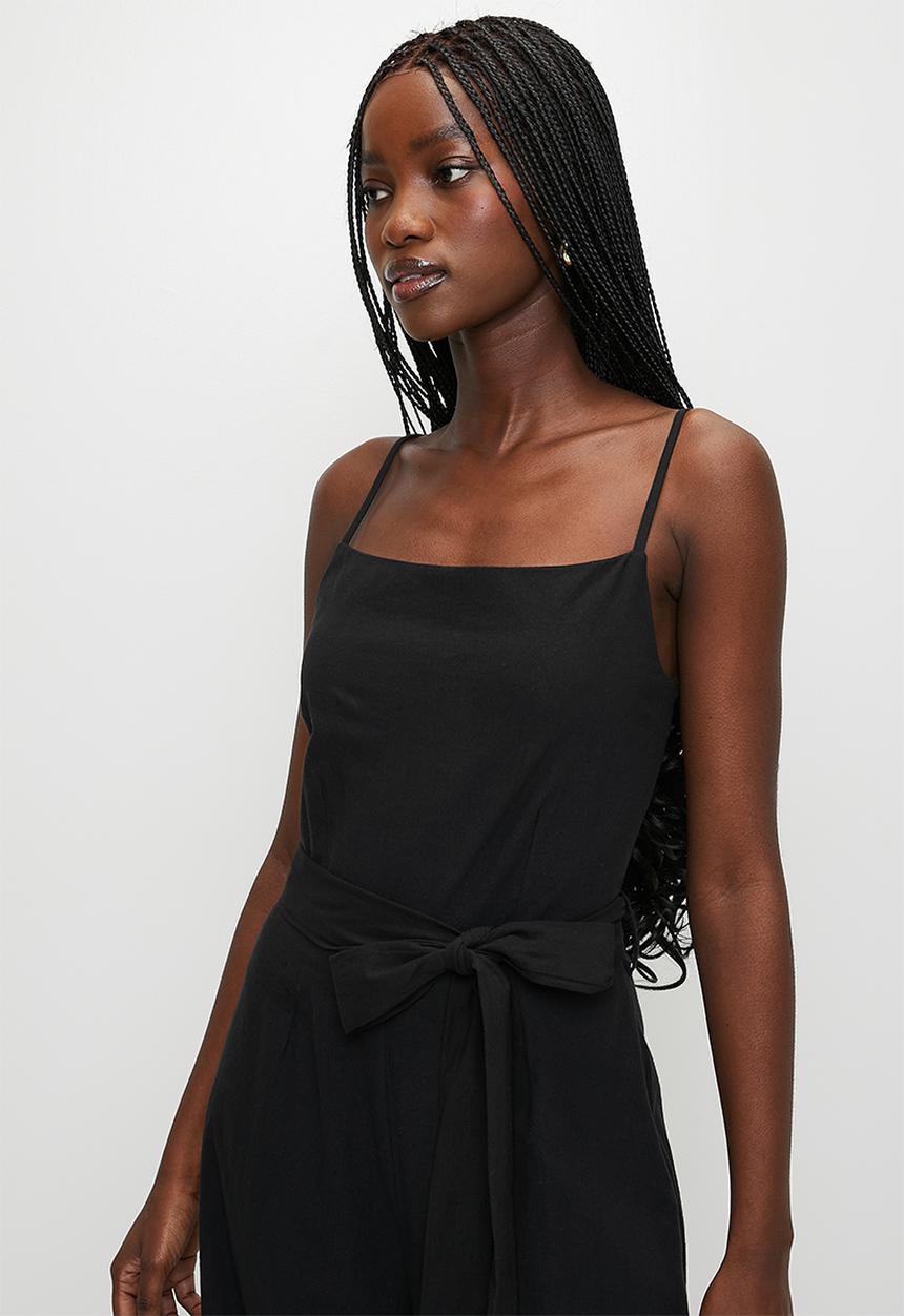 Brave Soul - Ladies Strappy Jumpsuit With Tie Waist Detail - Black