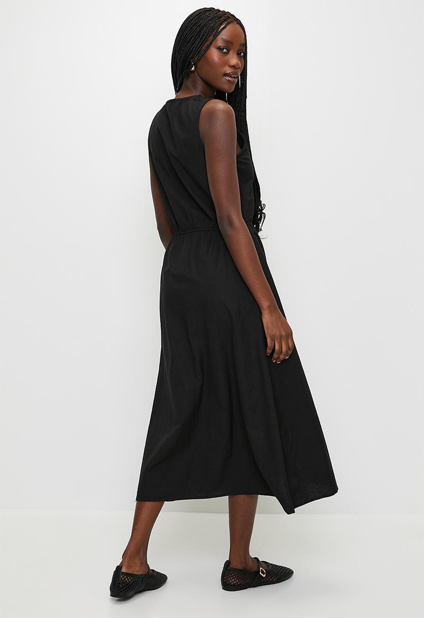 Brave Soul - Ladies Sleeveless Button Down Midi Dress - Black