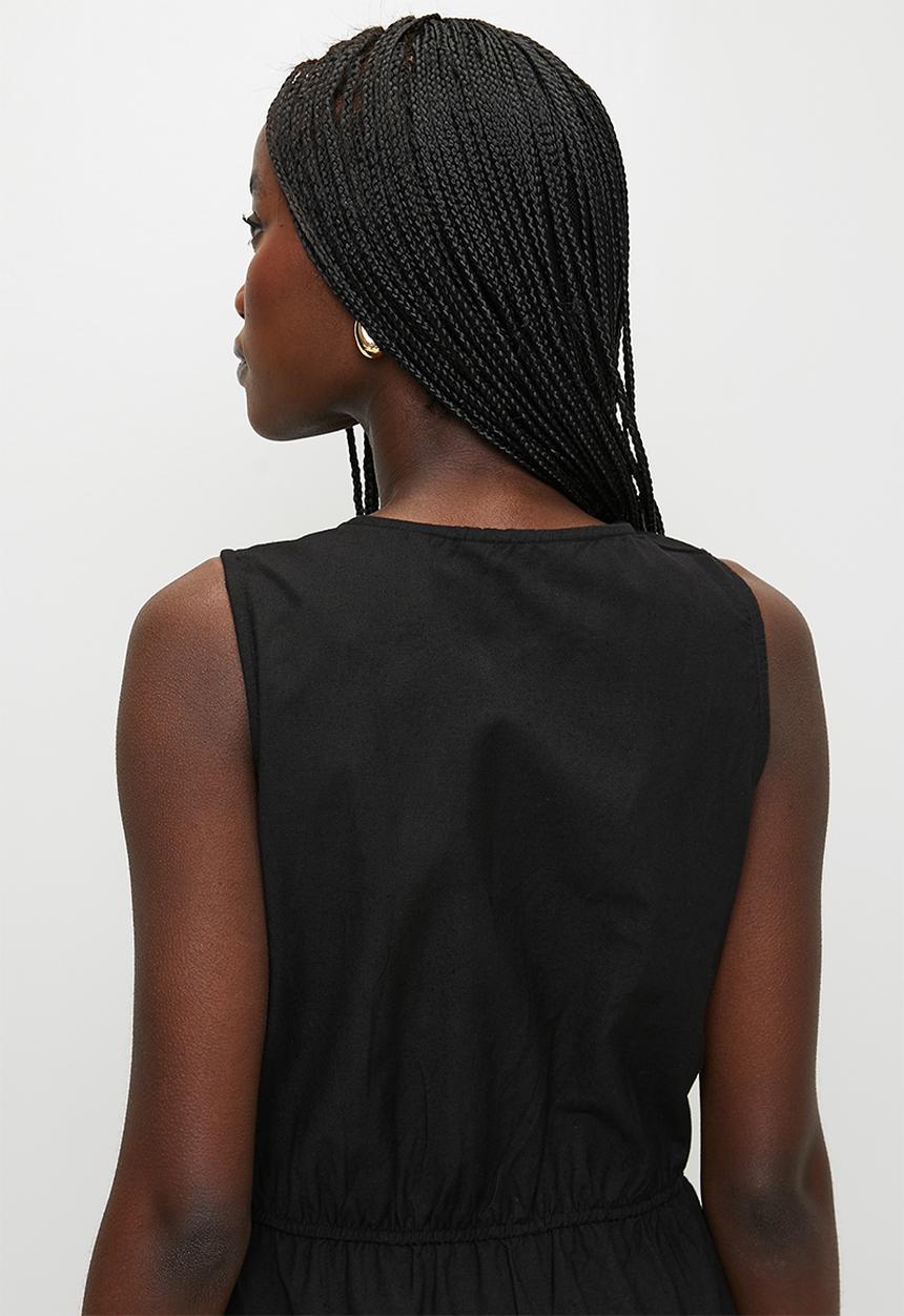 Brave Soul - Ladies Sleeveless Button Down Midi Dress - Black