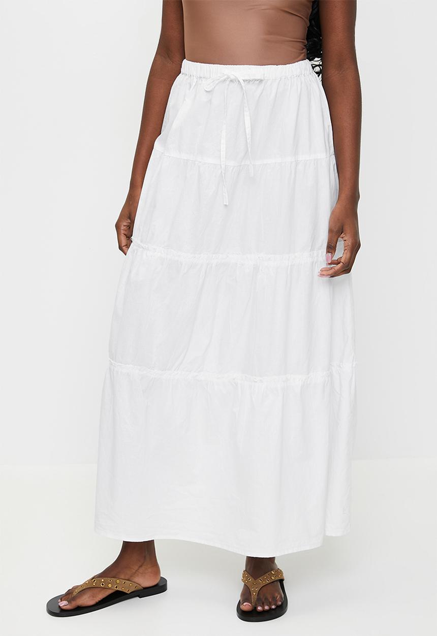 Brave Soul - Ladies Maxi Tiered Poplin Skirt - White
