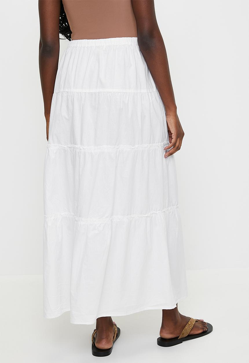 Brave Soul - Ladies Maxi Tiered Poplin Skirt - White