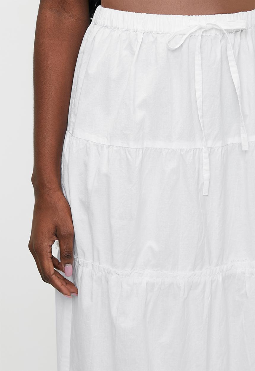 Brave Soul - Ladies Maxi Tiered Poplin Skirt - White