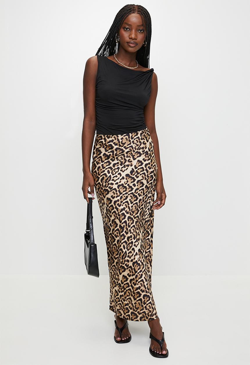 Ladies Leopard Print Satin Skirt - Leopard Print