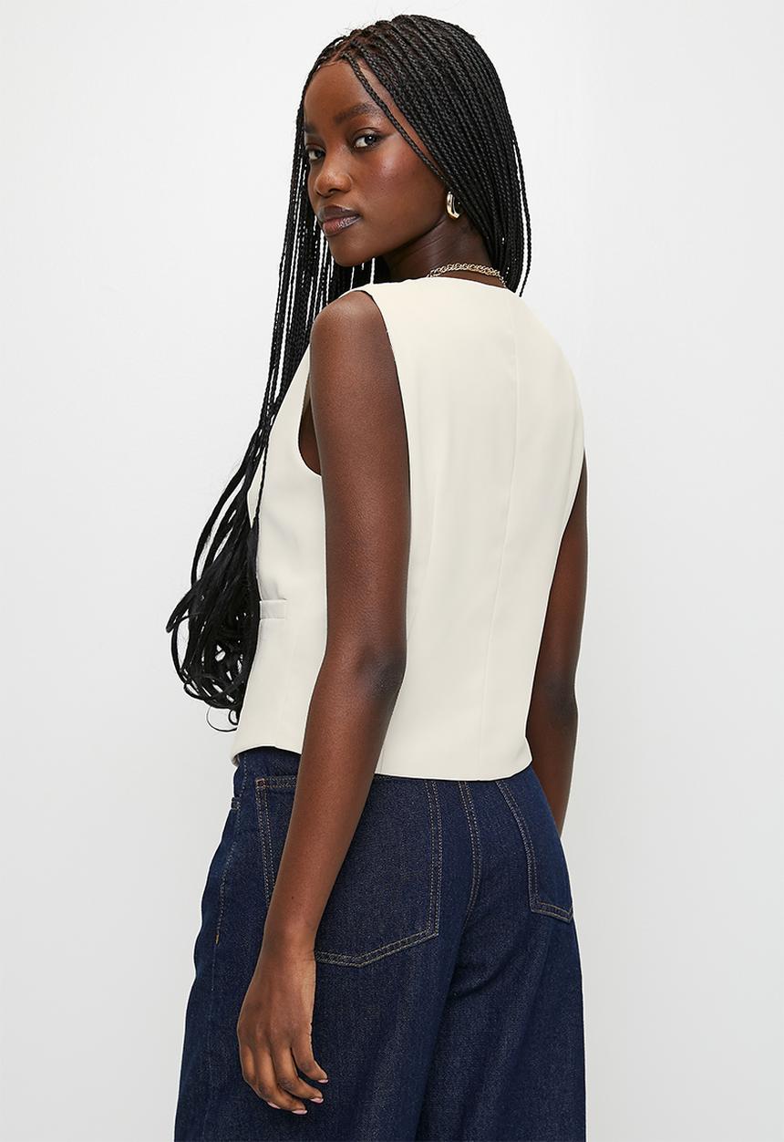 Brave Soul - Ladies Fitted Button Down Waistcoat - Cream