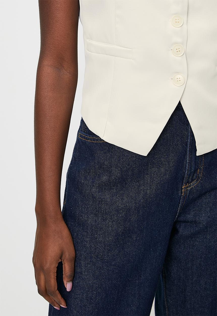 Brave Soul - Ladies Fitted Button Down Waistcoat - Cream