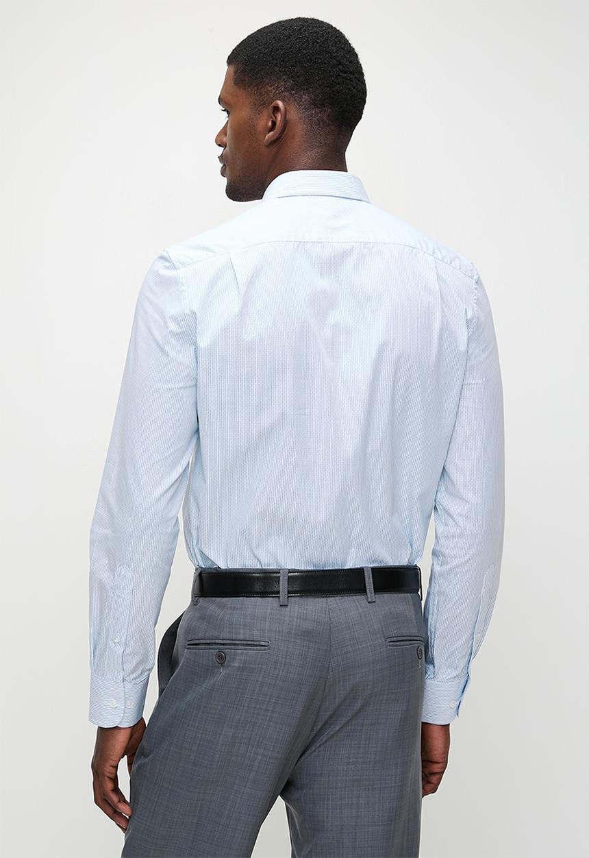 POLO - Ernie  ls micro dobby check shirt  - white & blue