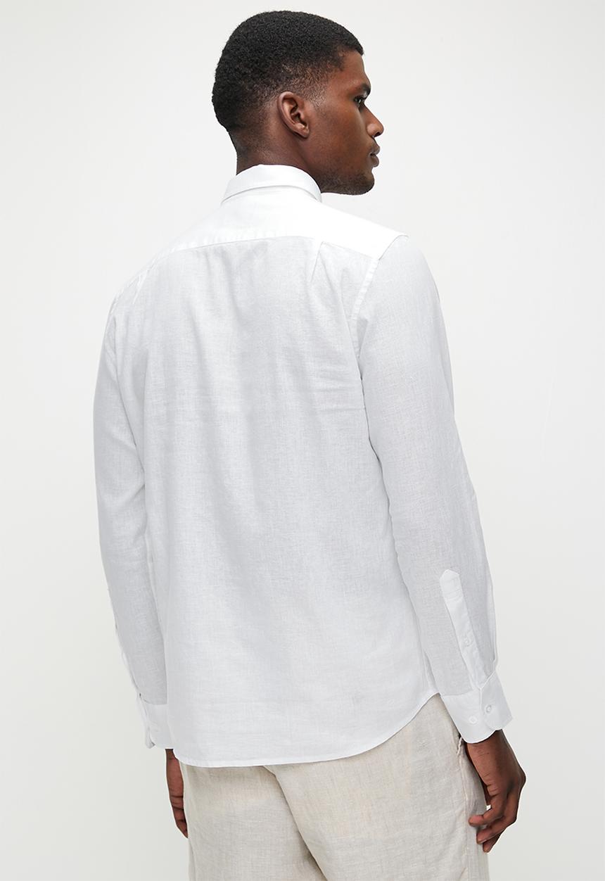 POLO - Lex ss plain linen shirt - white
