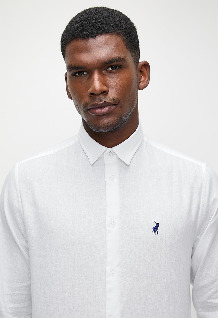 POLO - Lex ss plain linen shirt - white