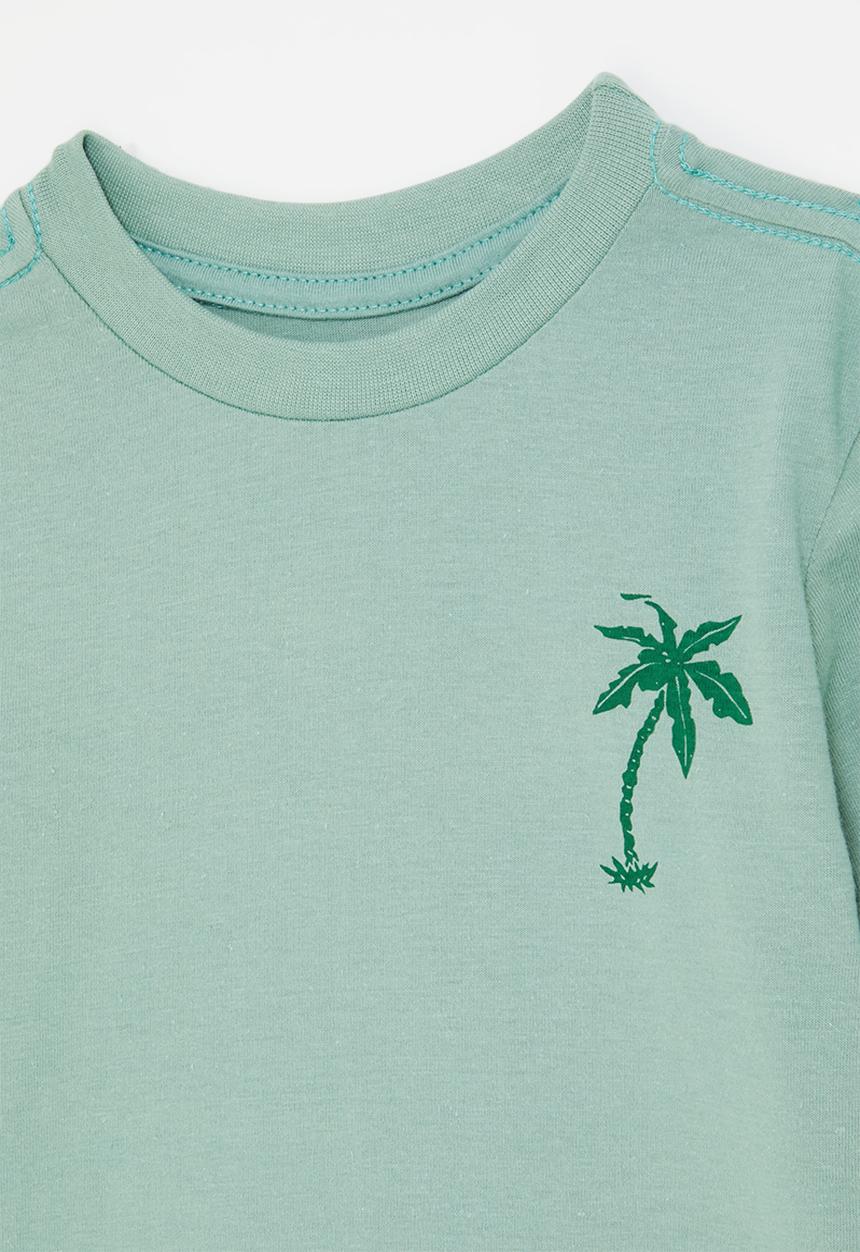 Pop Candy - Graphic & placement print tee - sage green/palm tree/t-rex