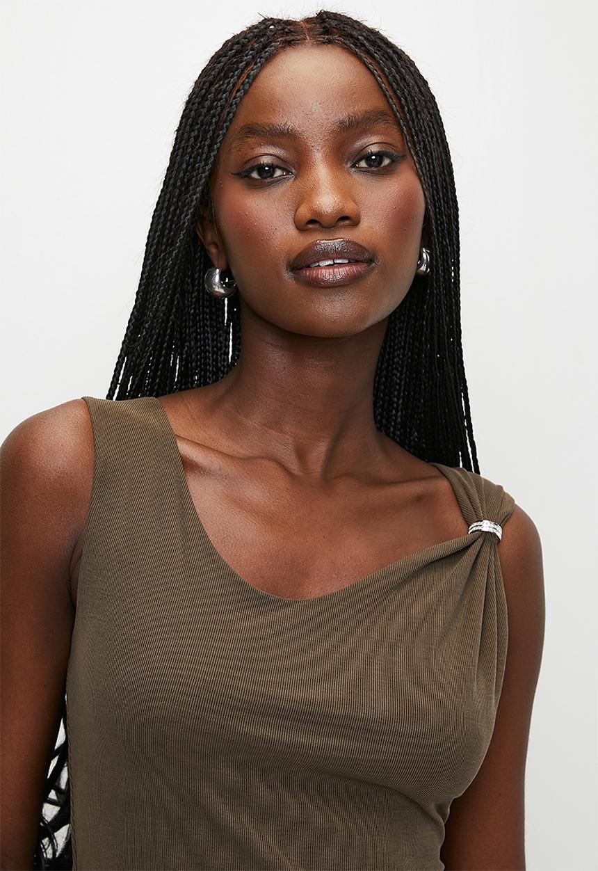 Aimee Ss Jewel Drap Top - Espresso Brown