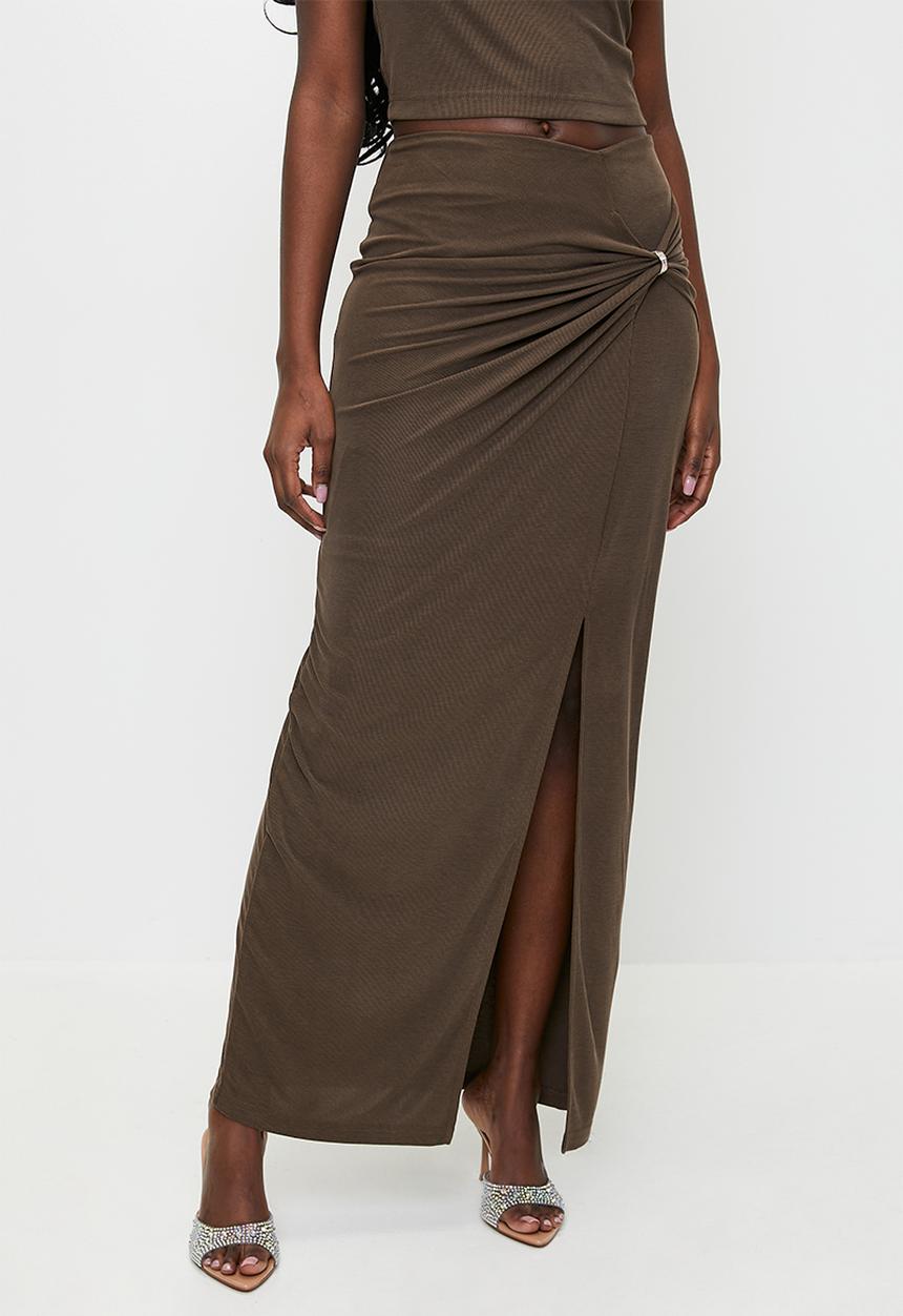 GUESS - Aimee Jewel Drap Skirt - Espresso Brown