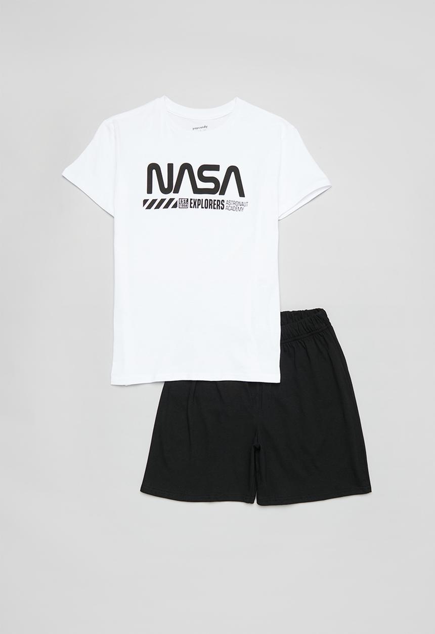 Pop Candy - Placement print pj top & shorts - white/black/nasa