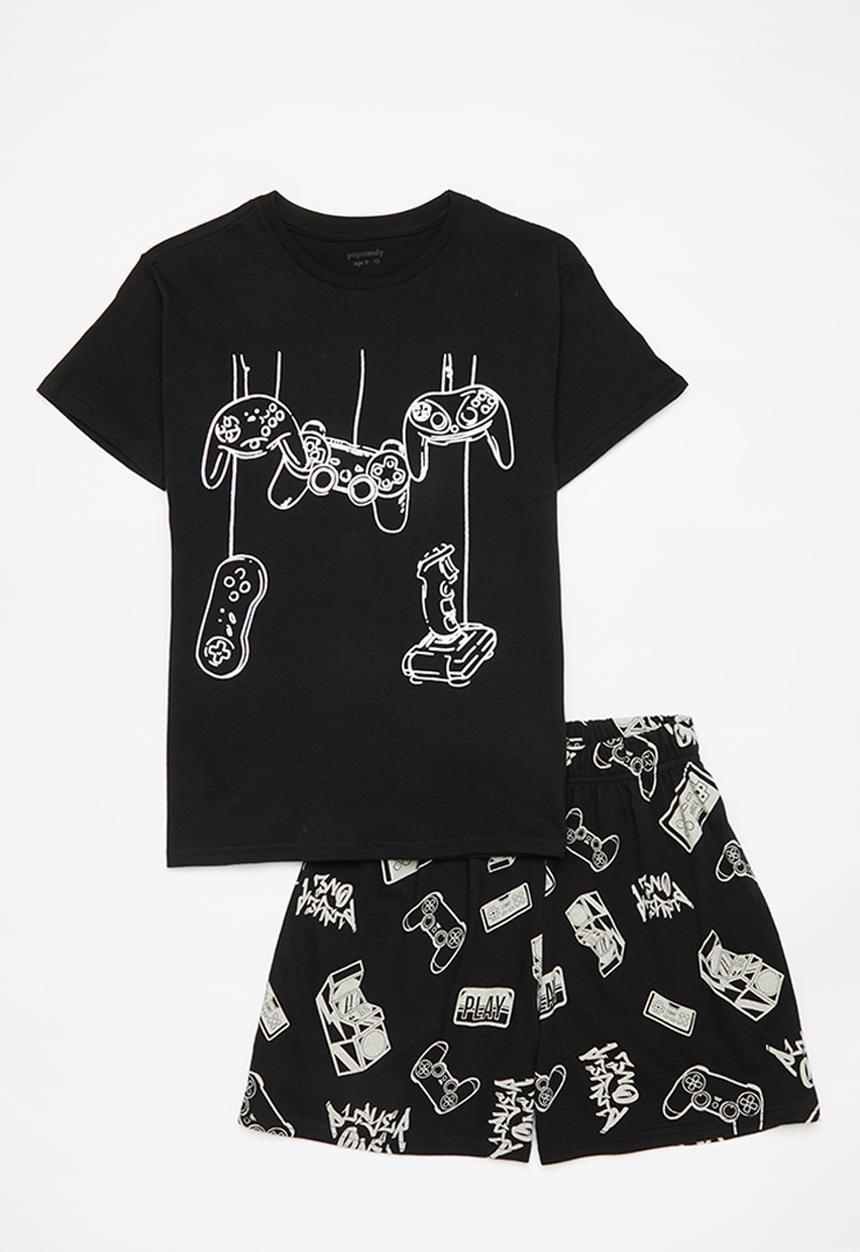 Pop Candy - Graphic print pj top with shorts - black/gameboy multi
