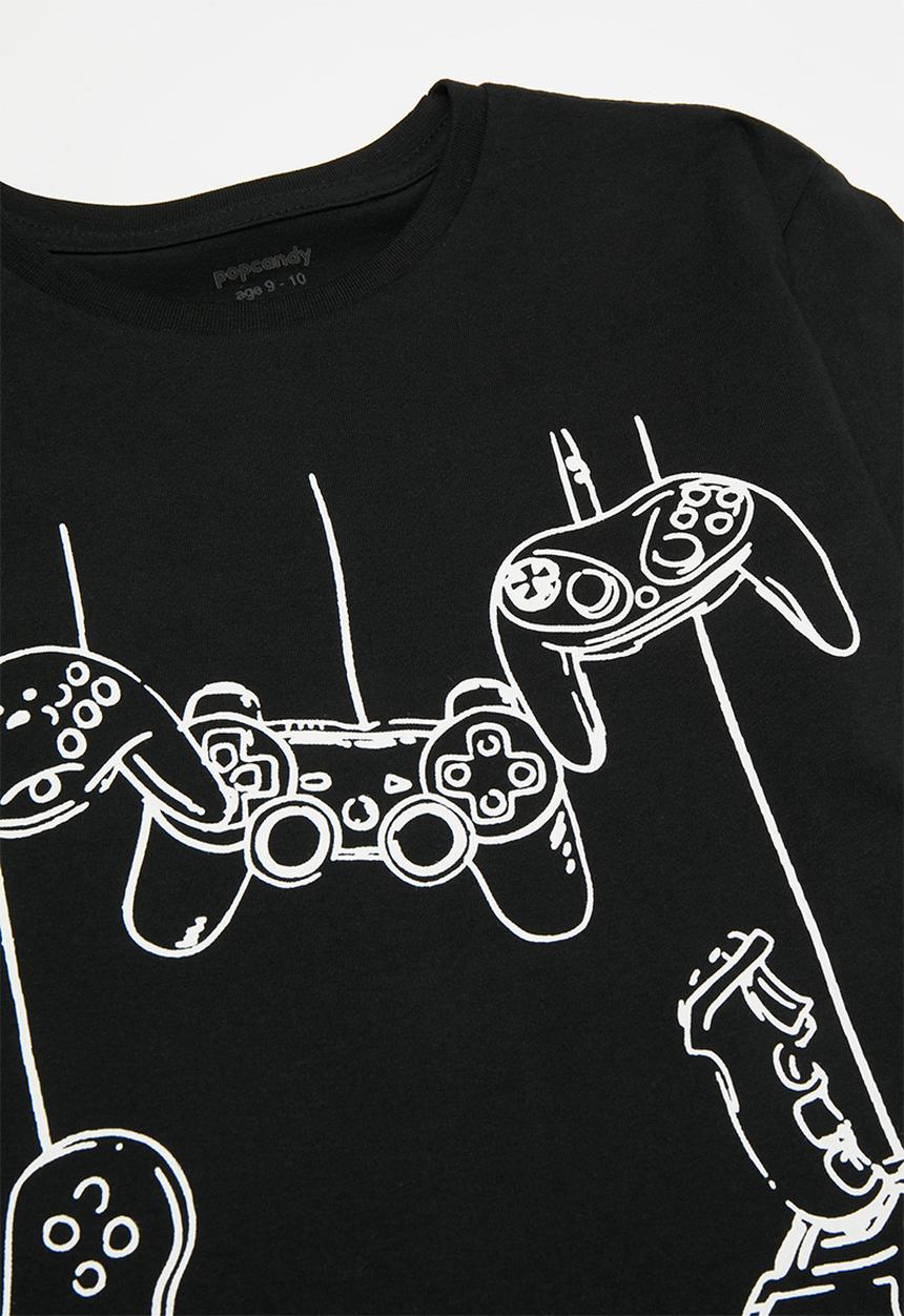 Pop Candy - Graphic print pj top with shorts - black/gameboy multi