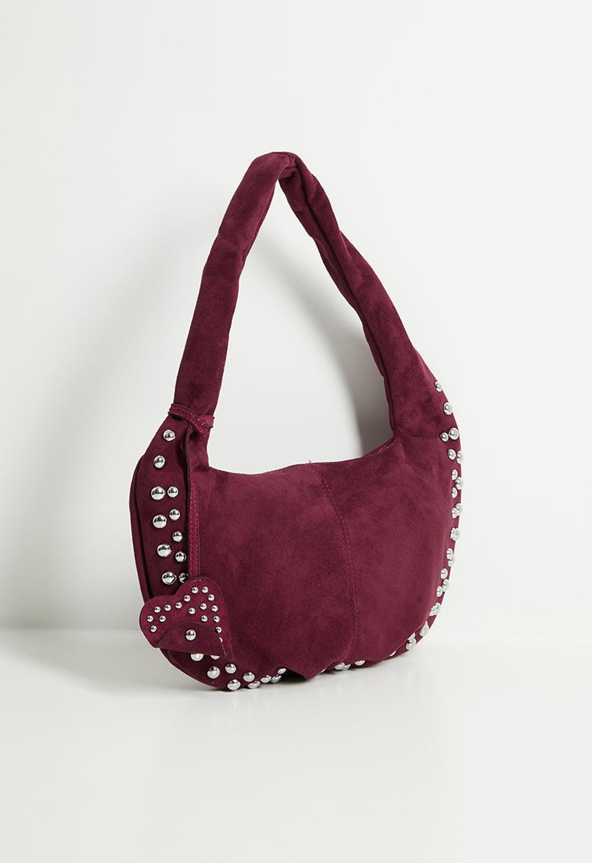 Tessa Design - Edith studded shoulder bag with heart pouch bag charm - red