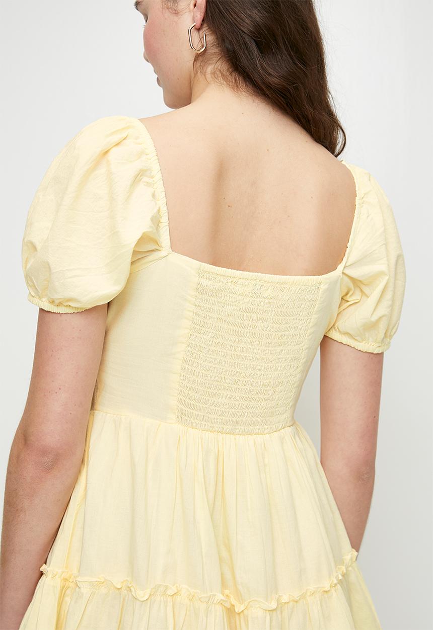 Brave Soul - Ladies Short Sleeve Pleated Dress - Lemon Cream